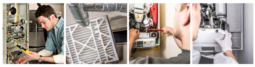     Service technician testing a furnace.    Handyman inspecting a filter from a home furnace.    Repairman servicing or repairing a home furnace.    Close-up of a technician working on a central heating furnace system.