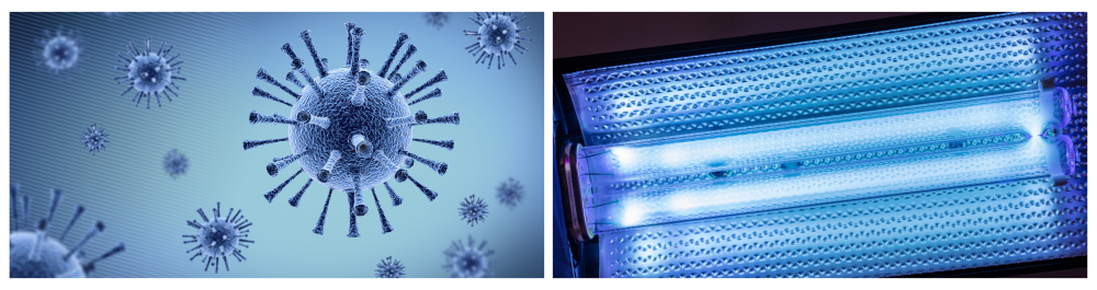     UV lamp used for cleaning and sterilizing bacteria in the air.    Air filter system featuring UV radiation and HEPA filter for air purification and disinfection, designed to protect against allergies, dust, viruses, and bacteria.