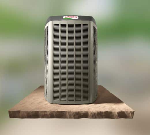 Outdoor Lennox air conditioning unit on platform